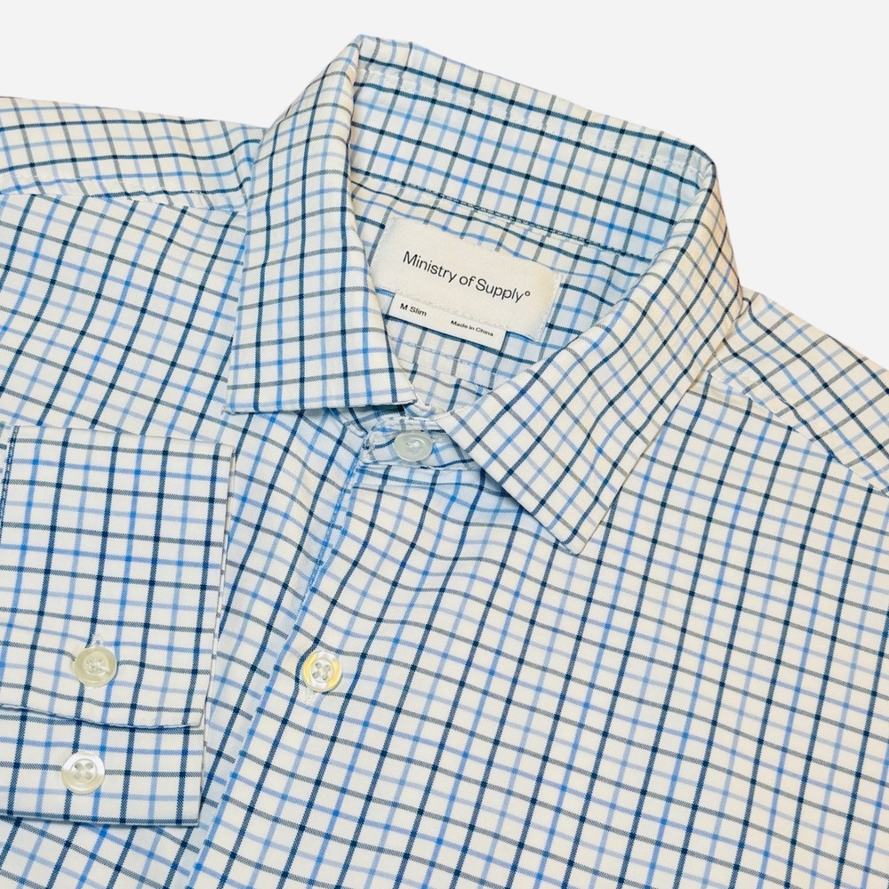 Ministry of Supply Shirt Mens M Slim Blue White Tattersall Check Long Sleeve